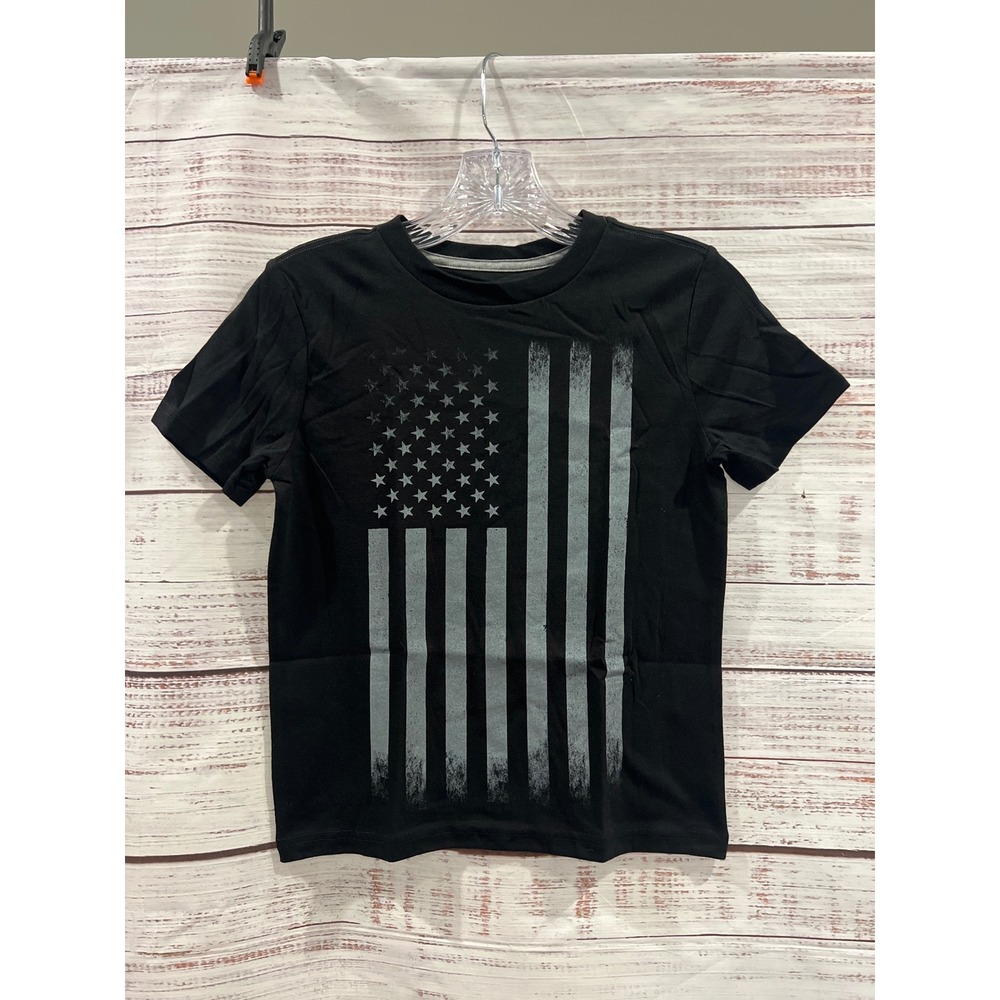 Arizona Jean Co Boys Black Distressed American Flag Graphic T-Shirt Size S 8